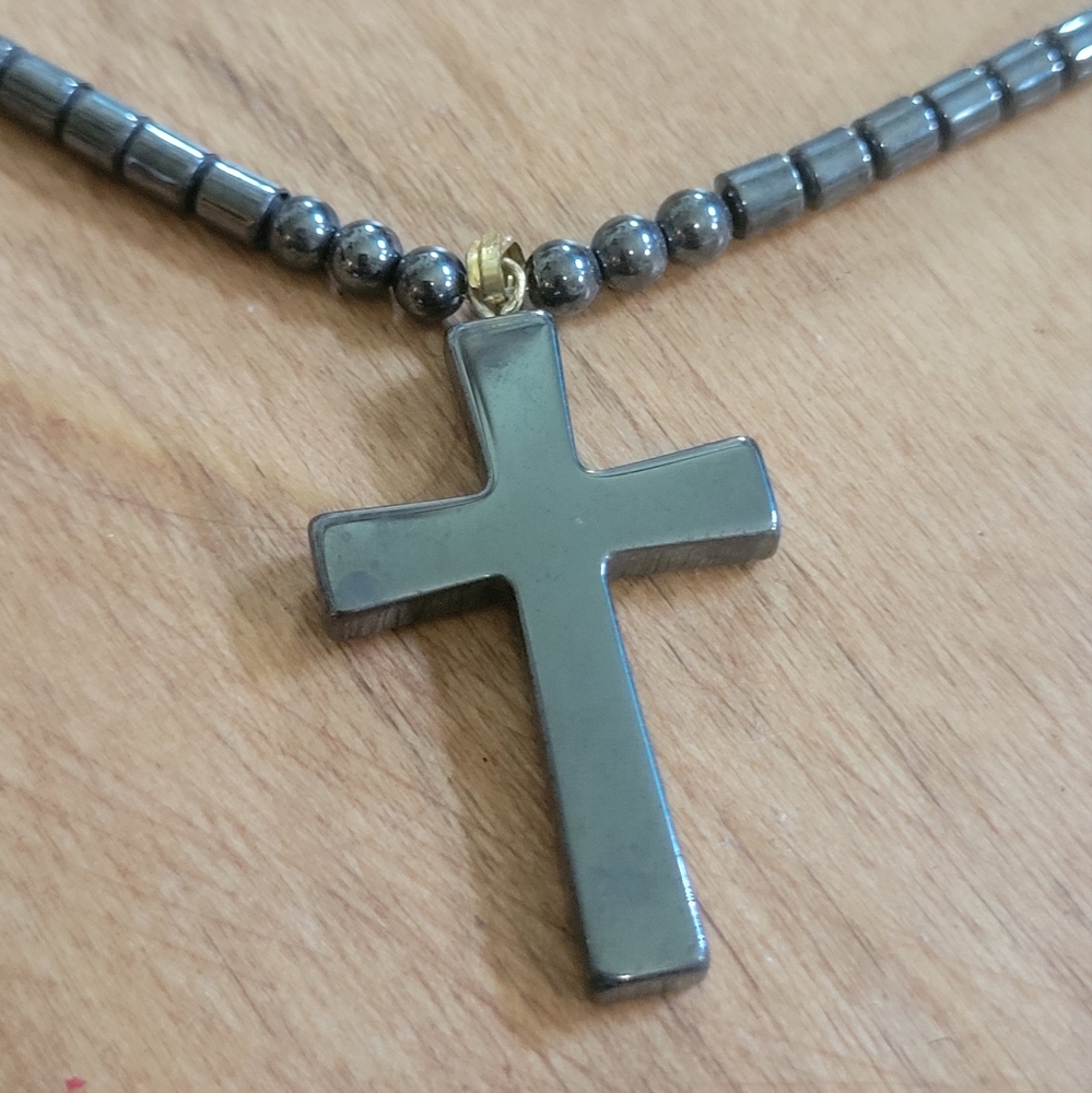 Handmade Hematite Cross Pendant Necklace